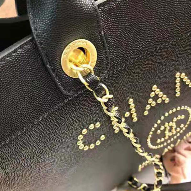 Chanel Women Chanel’s Large Tote Shopping Bag in Grained Calfskin Leather-Black