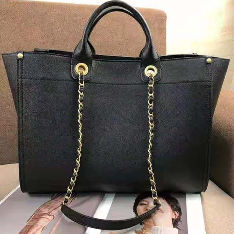 Chanel Women Chanel’s Large Tote Shopping Bag in Grained Calfskin Leather-Black