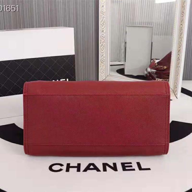 Chanel Women Chanel’s Large Tote Shopping Bag in Grained Calfskin Leather-Red
