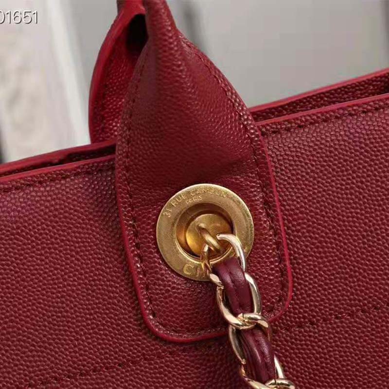 Chanel Women Chanel’s Large Tote Shopping Bag in Grained Calfskin Leather-Red