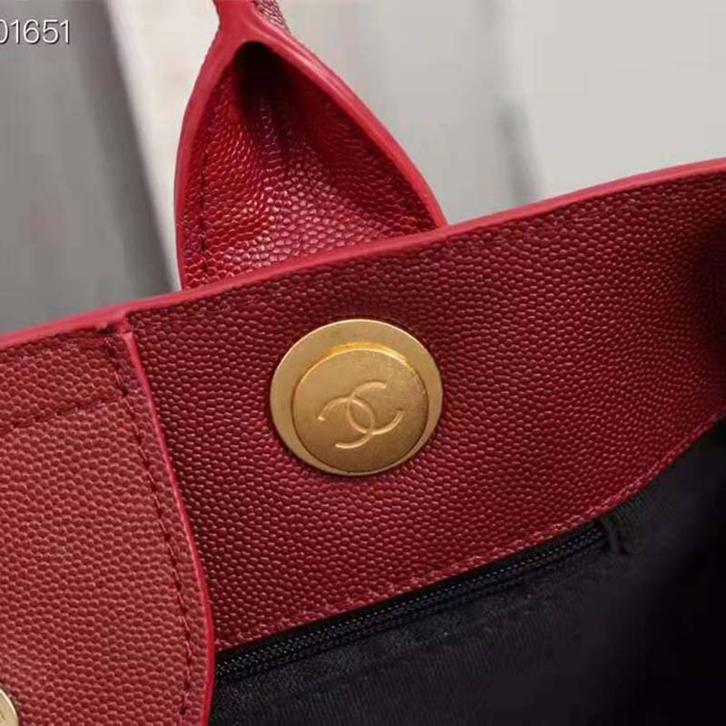 Chanel Women Chanel’s Large Tote Shopping Bag in Grained Calfskin Leather-Red