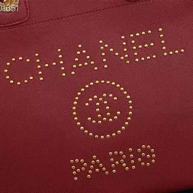 Chanel Women Chanel’s Large Tote Shopping Bag in Grained Calfskin Leather-Red