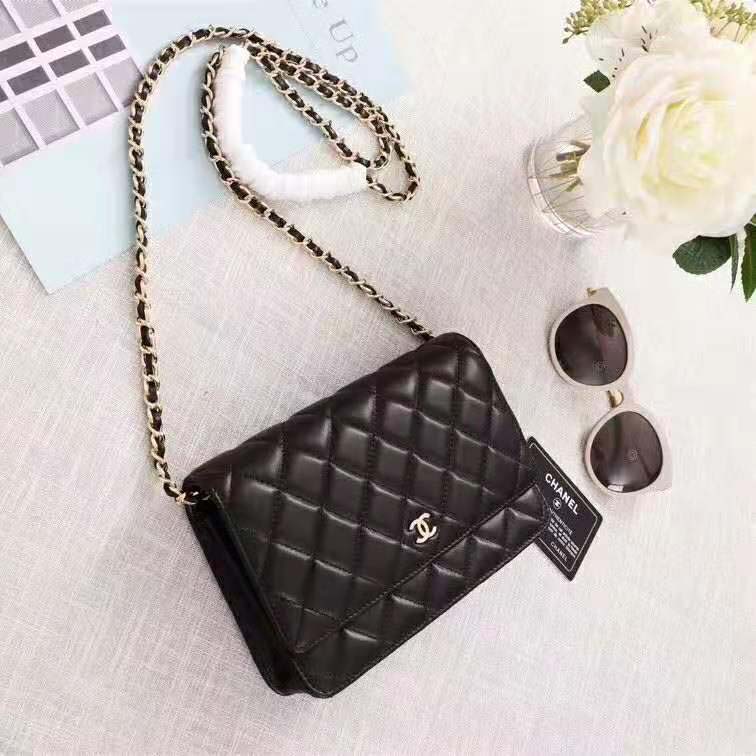 Chanel Women Classic Wallet On Chain in Lambskin Leather-Black