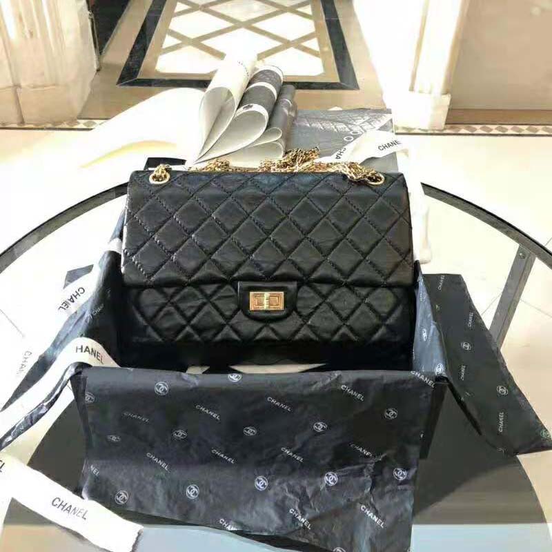 Chanel Women Large 2.55 Handbag in Aged Calfskin Leather-Black