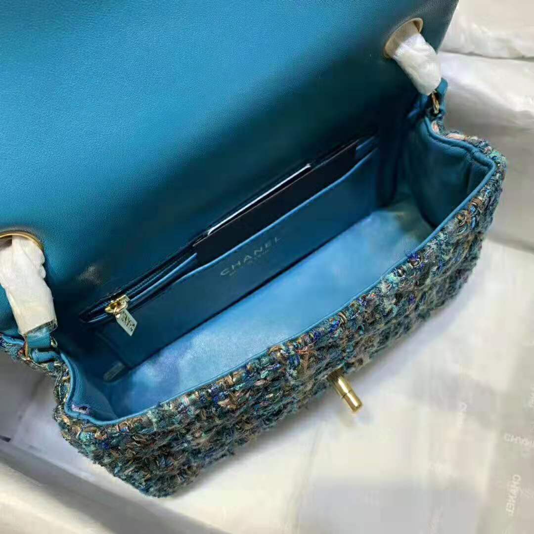 Chanel Women Mini Flap Bag in Tweeds & Fabrics-Blue