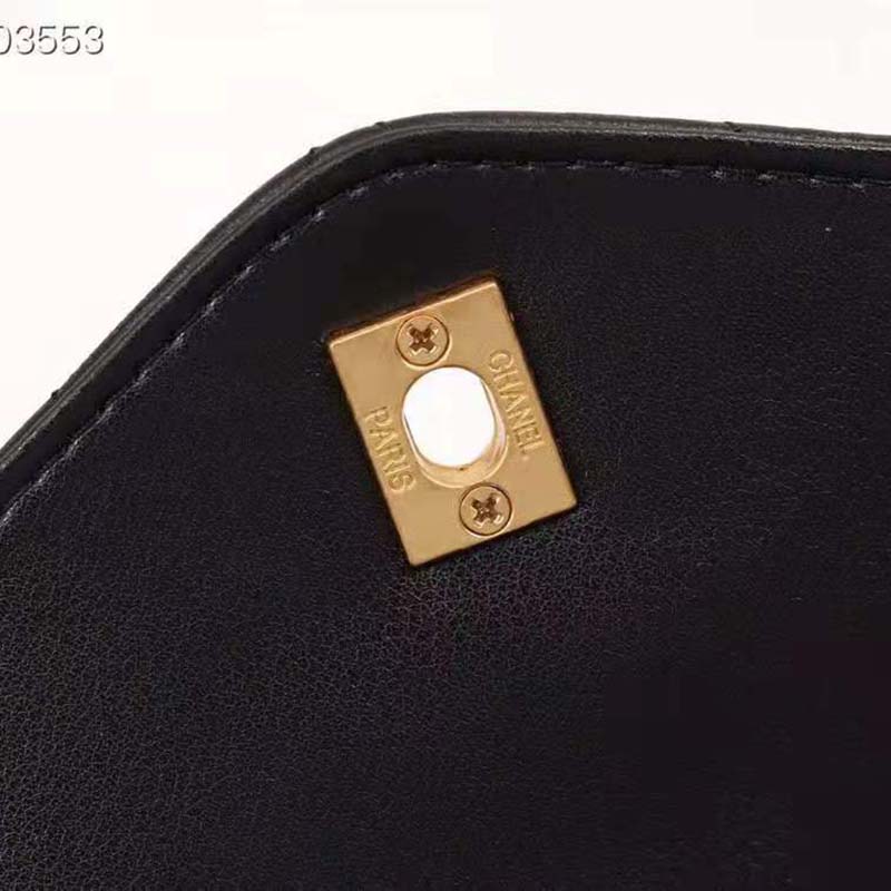 Chanel Women Organ Bag with Top Handle in Embossed Calfskin Leather-Black