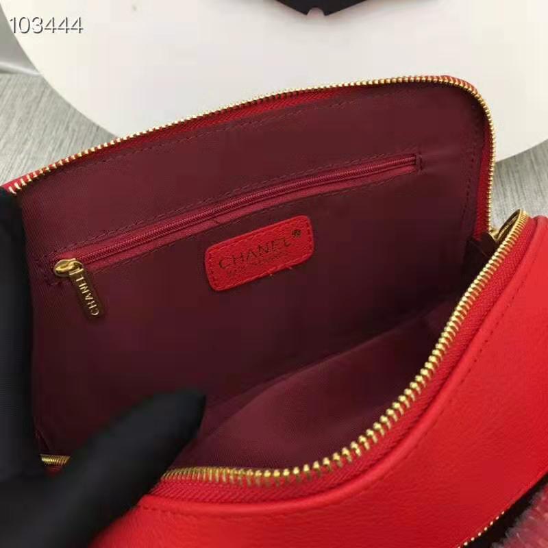 Chanel Women Vanity Case in Embossed Grained Calfskin Metal Chain-Red
