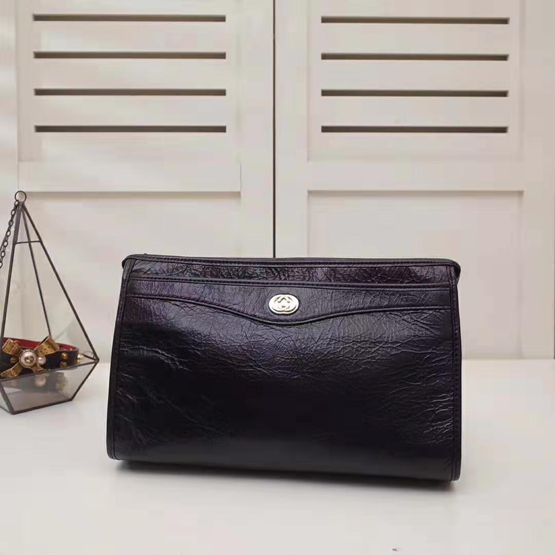 Gucci GG Men Pouch with Interlocking Bag in Black Soft Leather