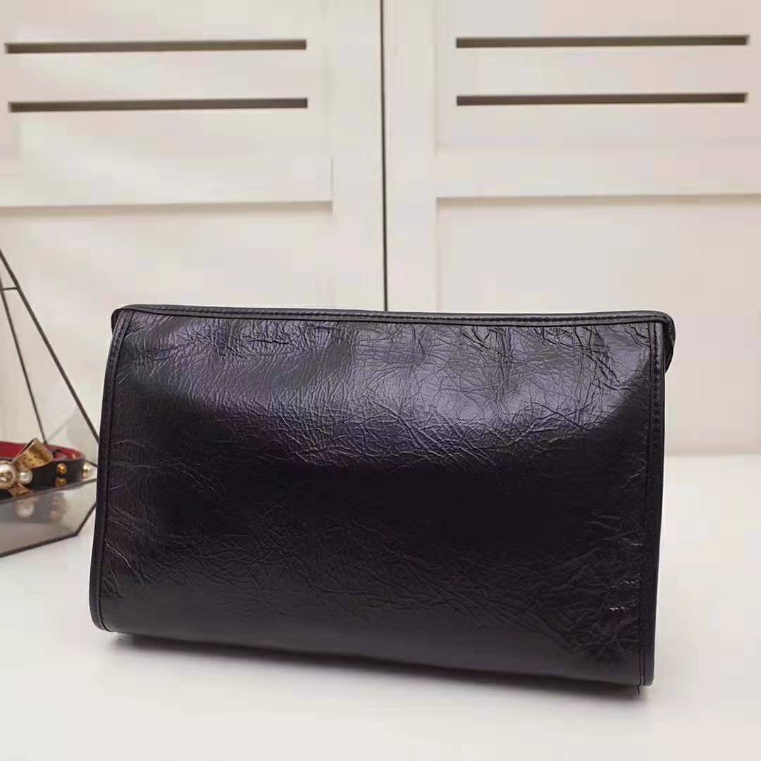 Gucci GG Men Pouch with Interlocking Bag in Black Soft Leather