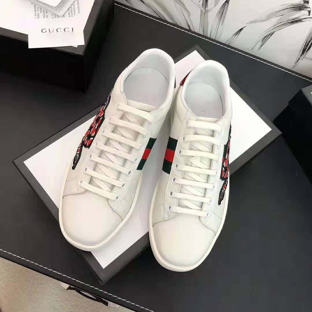 Gucci Men Ace Embroidered Sneaker with Embroidered Kingsnake Appliqué-White