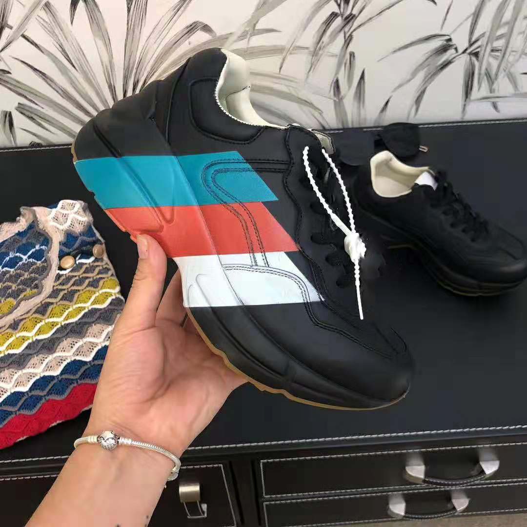 Gucci Men Rhyton Web Print Leather Sneaker in 5.1 cm Height-Black
