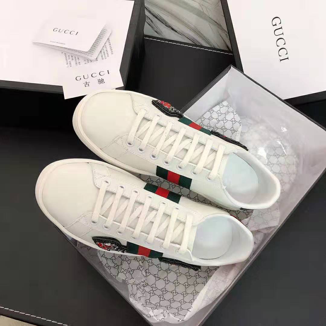Gucci Unisex Ace Embroidered Sneaker with Arrow Appliqués-White