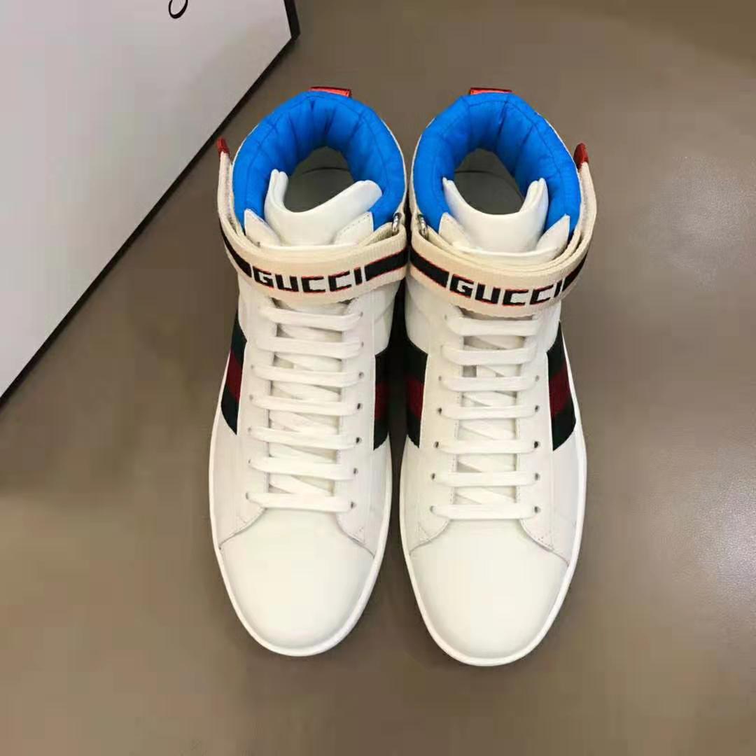 Gucci Unisex Ace Gucci Stripe High-Top Sneaker in 5.1 cm Height-White