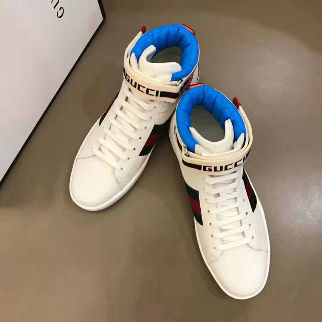 Gucci Unisex Ace Gucci Stripe High-Top Sneaker in 5.1 cm Height-White