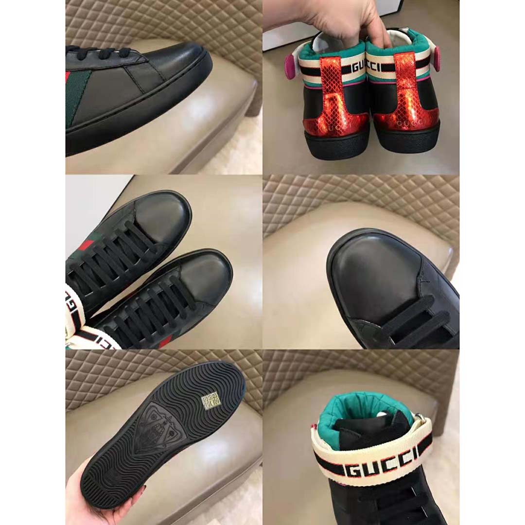 Gucci Unisex Ace Gucci Stripe High-Top Sneaker in 5.1 cm Height-Black
