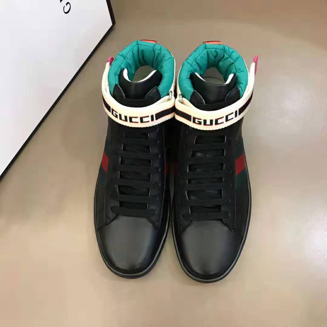 Gucci Unisex Ace Gucci Stripe High-Top Sneaker in 5.1 cm Height-Black