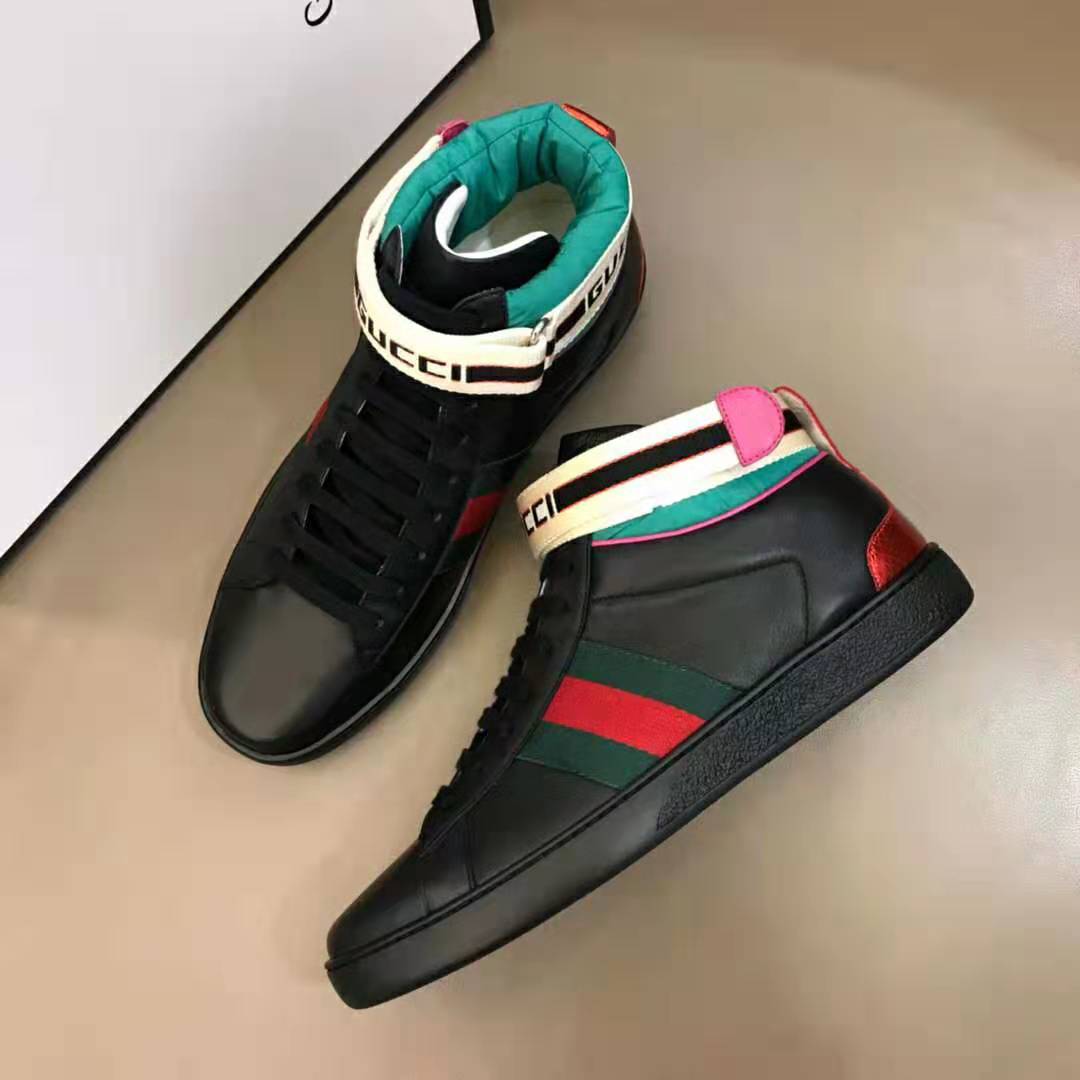 Gucci Unisex Ace Gucci Stripe High-Top Sneaker in 5.1 cm Height-Black