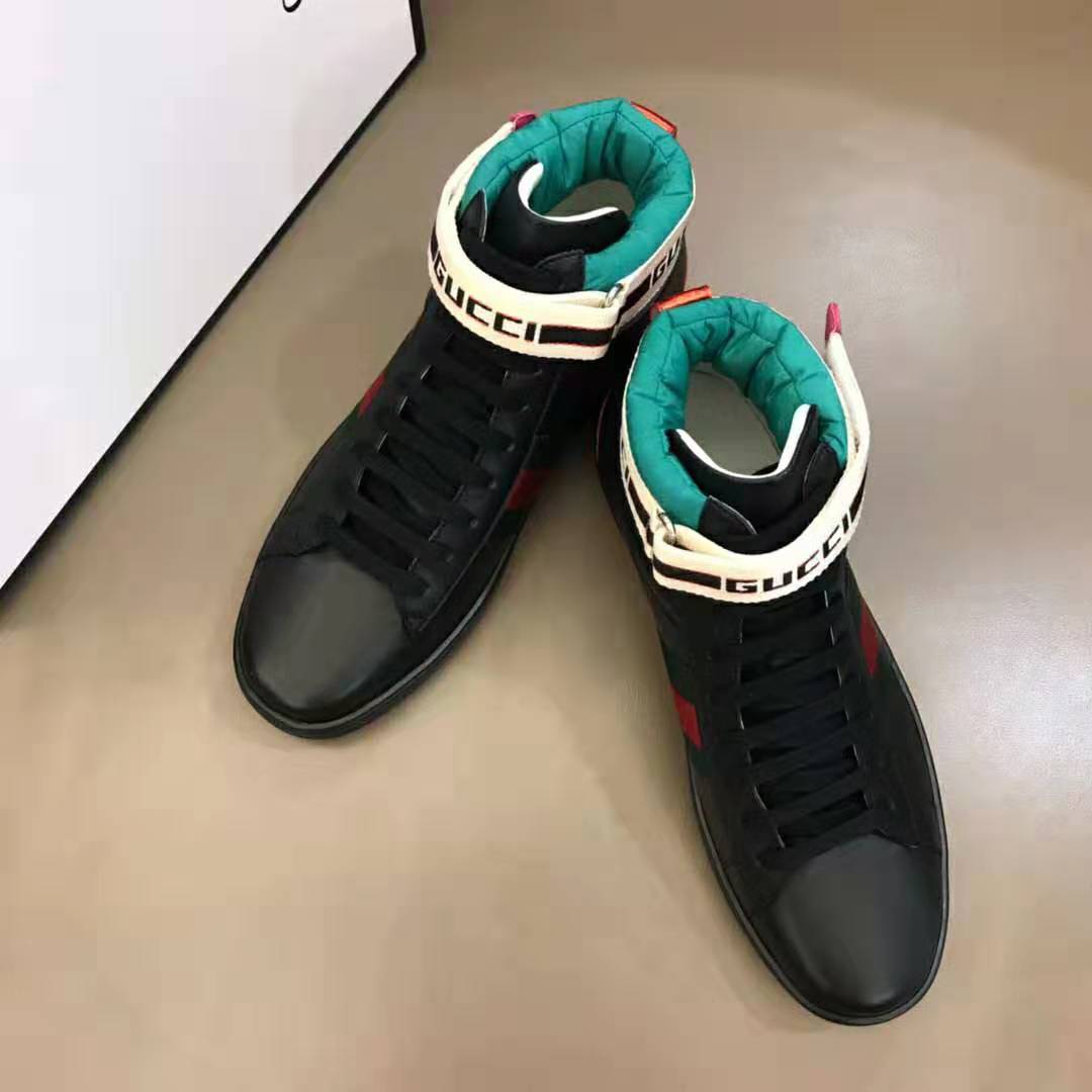 Gucci Unisex Ace Gucci Stripe High-Top Sneaker in 5.1 cm Height-Black