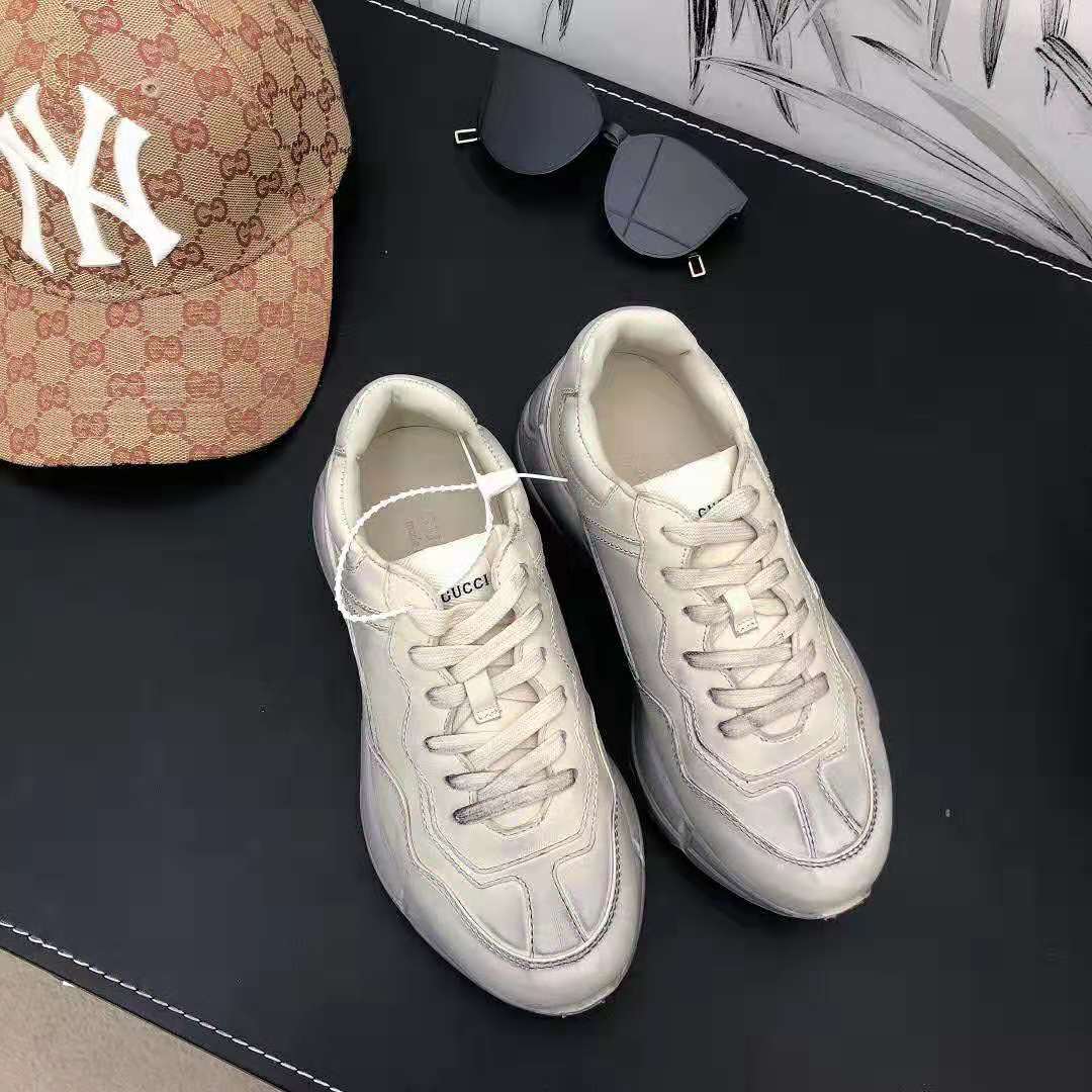 Gucci Unisex Rhyton Leather Sneaker-Beige