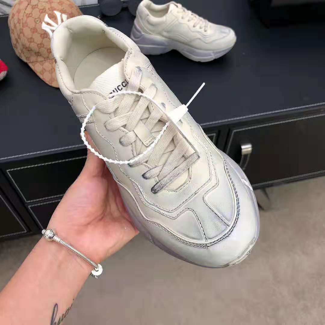 Gucci Unisex Rhyton Leather Sneaker-Beige