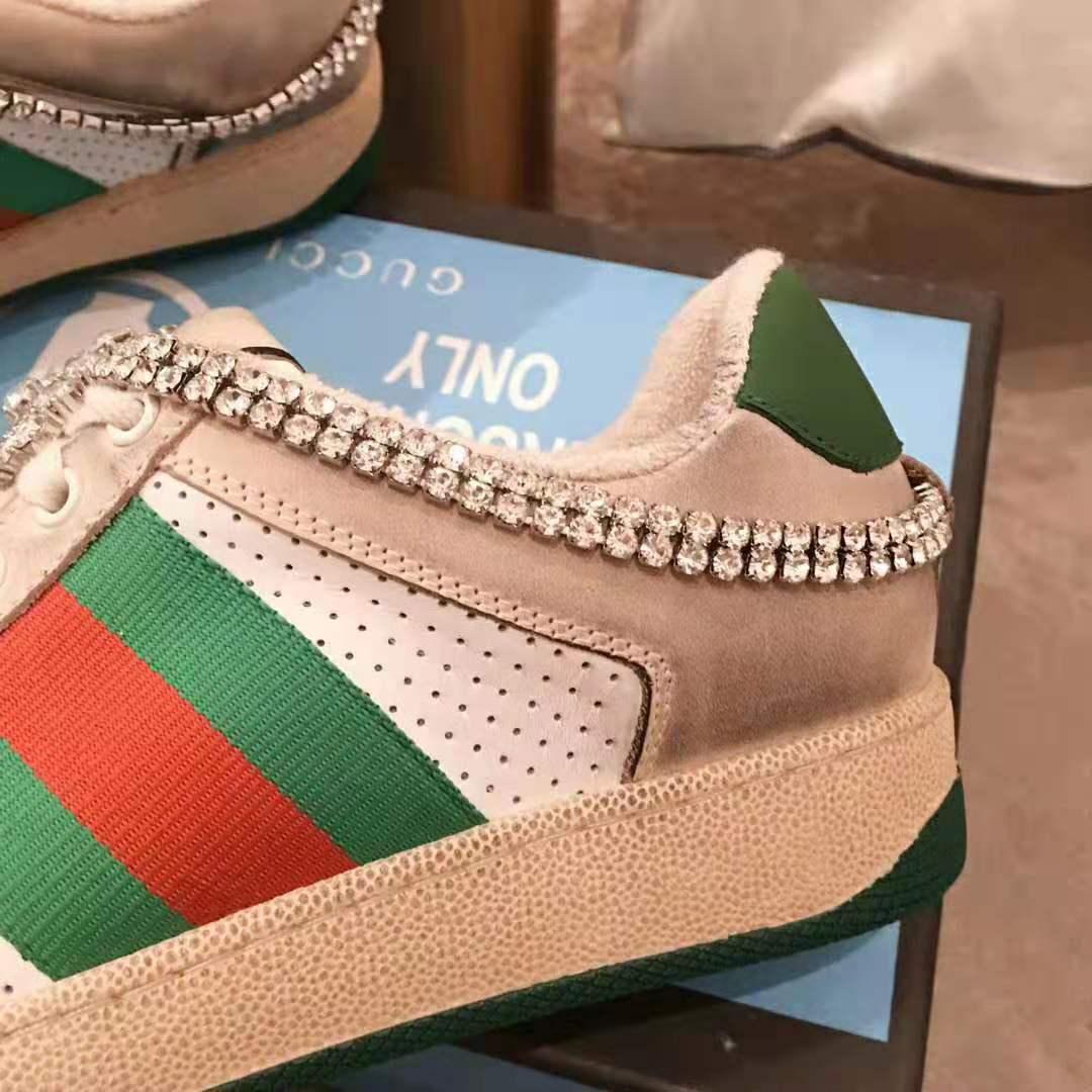 Gucci Women’s Screener Sneaker with Crystals 3.6cm Height-Green