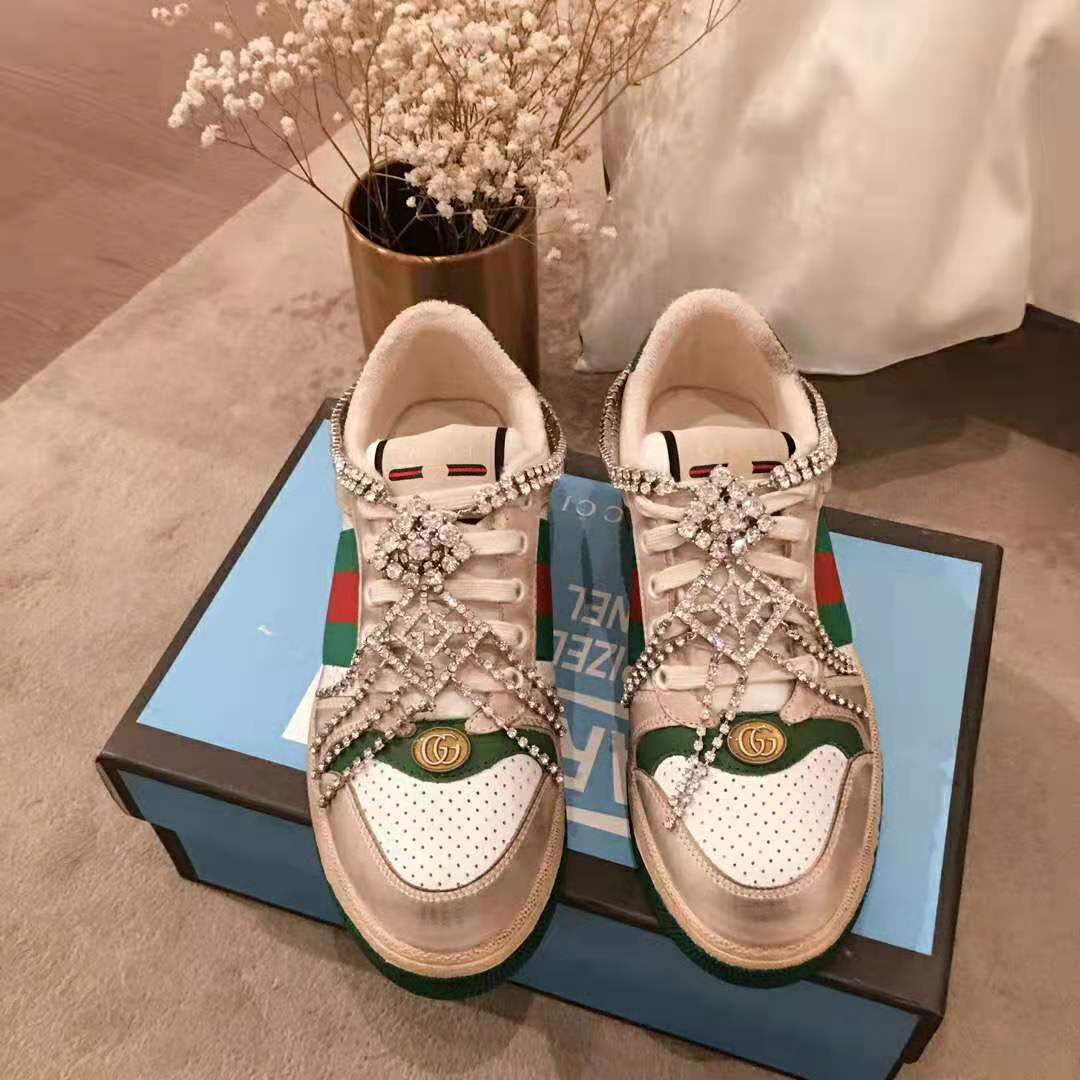 Gucci Women’s Screener Sneaker with Crystals 3.6cm Height-Green