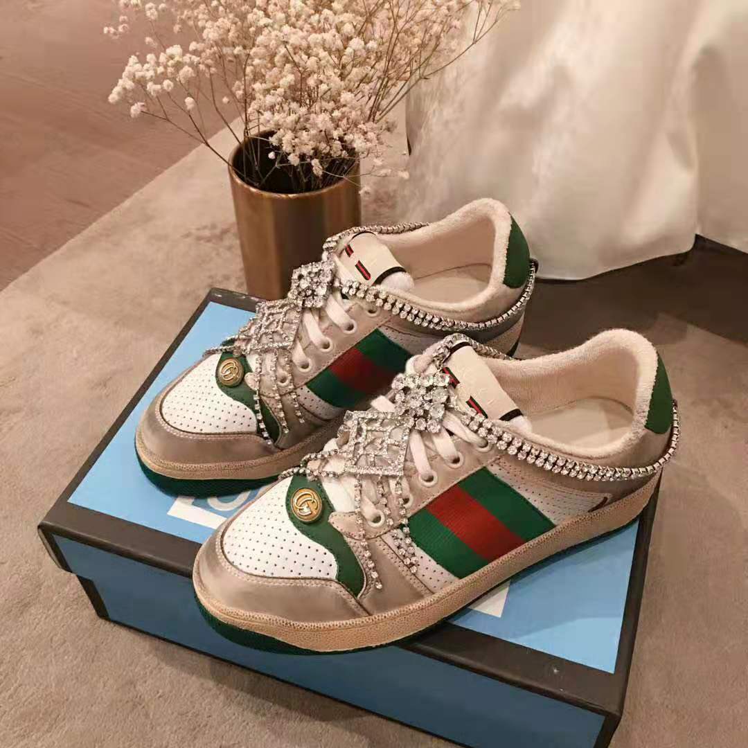 Gucci Women’s Screener Sneaker with Crystals 3.6cm Height-Green