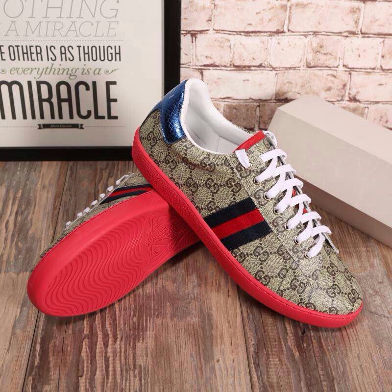Gucci Men Ace GG Supreme Canvas Sneaker Shoes-Red