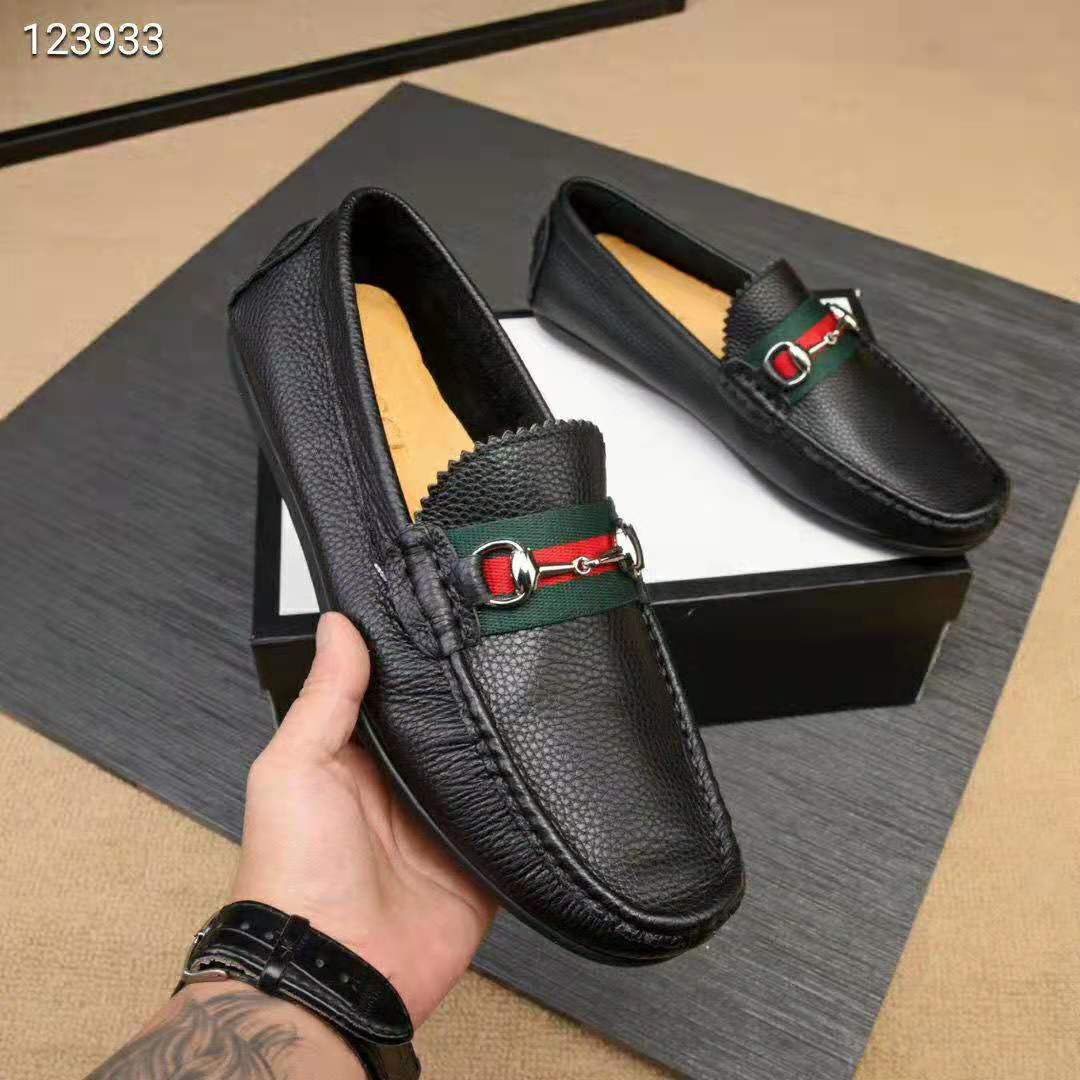 Gucci Men Leather Driver with Web-Black