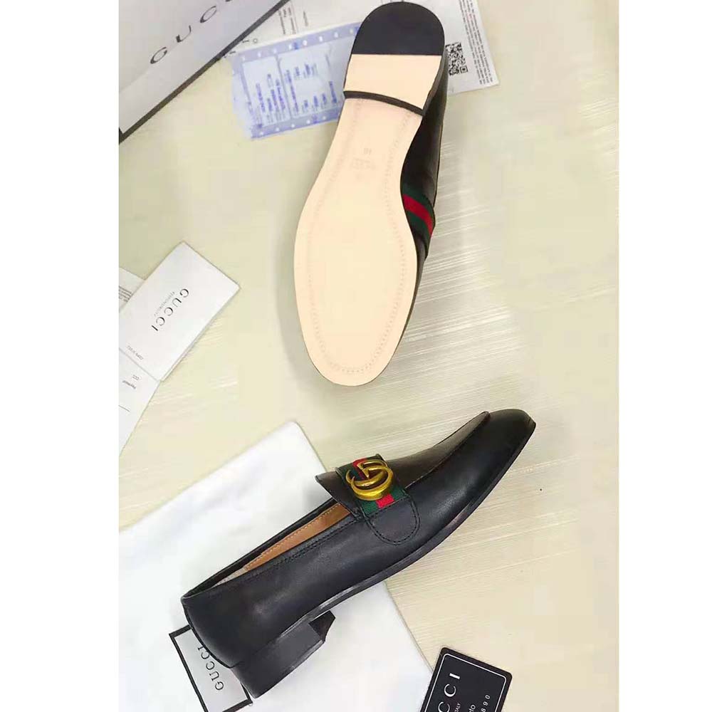 Gucci Men Leather Loafer with GG Web Shoes-Black