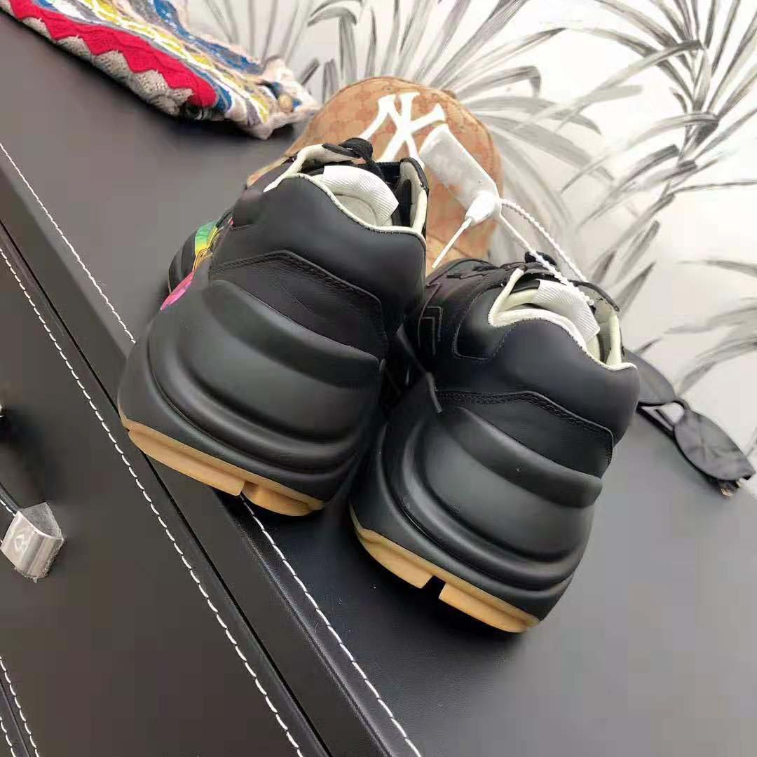 Gucci Men Rhyton Leather Sneaker with Gucci Logo in 5.1 cm Height-Black