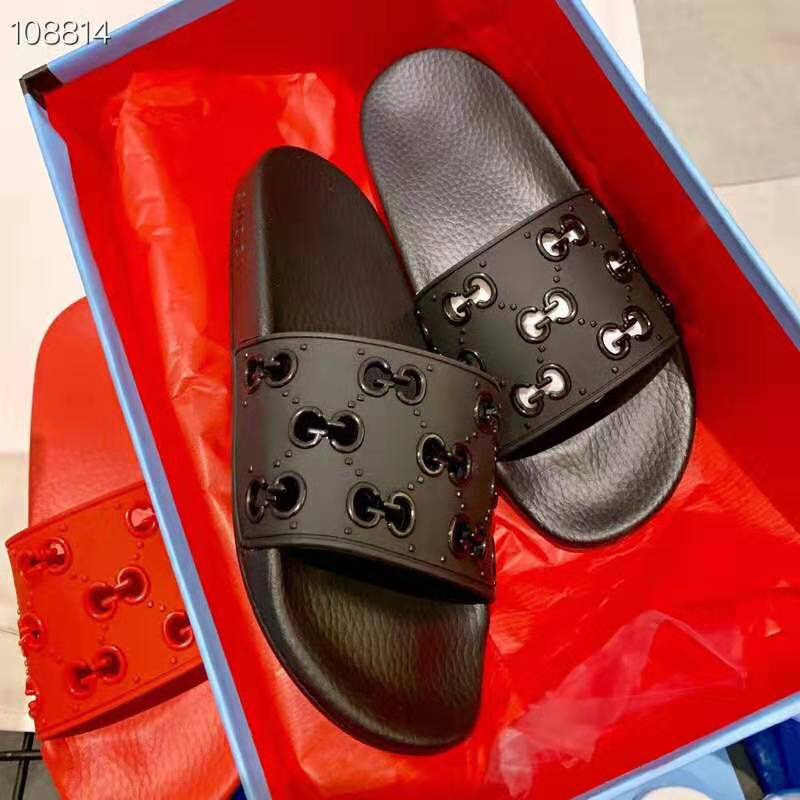 Gucci Men’s Rubber GG Slide Sandal-Black