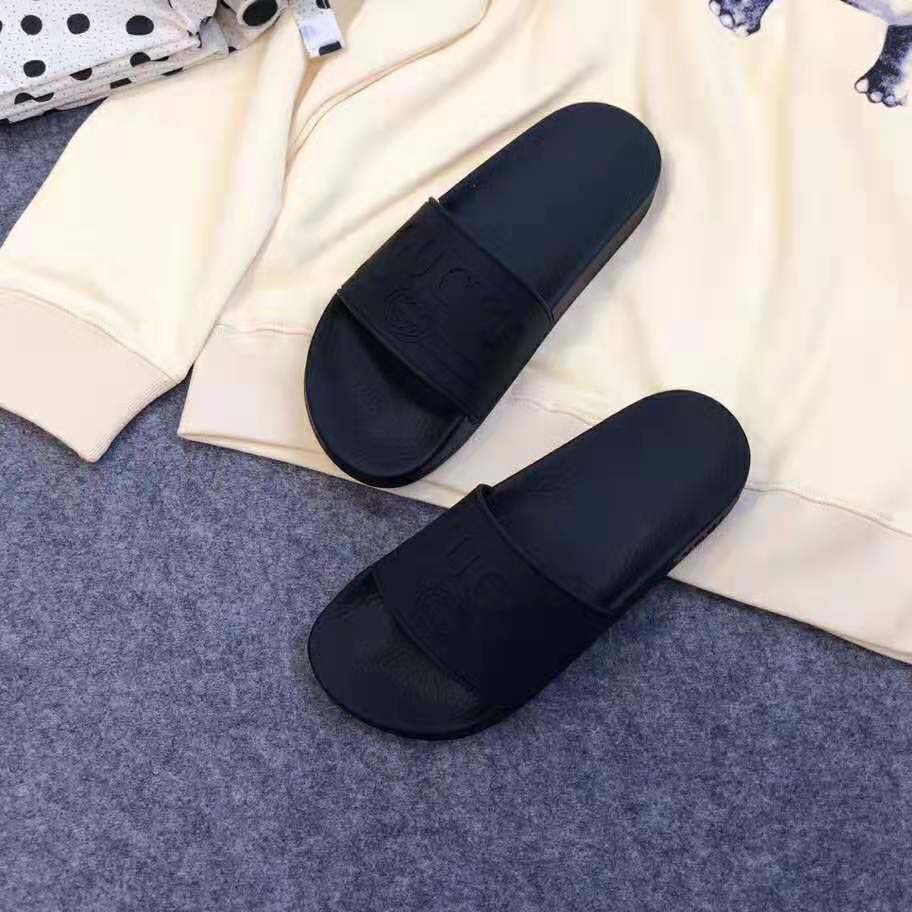 Gucci Unisex Gucci Logo Rubber Slide Sandal-Black