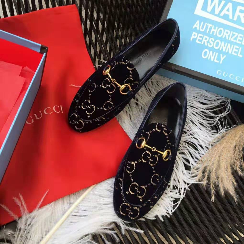 Gucci Unisex Jordaan GG Velvet Loafer-Navy