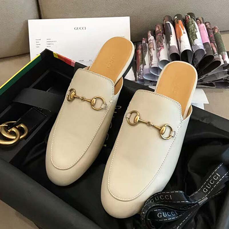 Gucci Unisex Princetown Leather Slipper-White