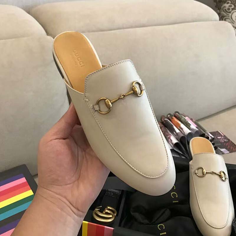 Gucci Unisex Princetown Leather Slipper-White