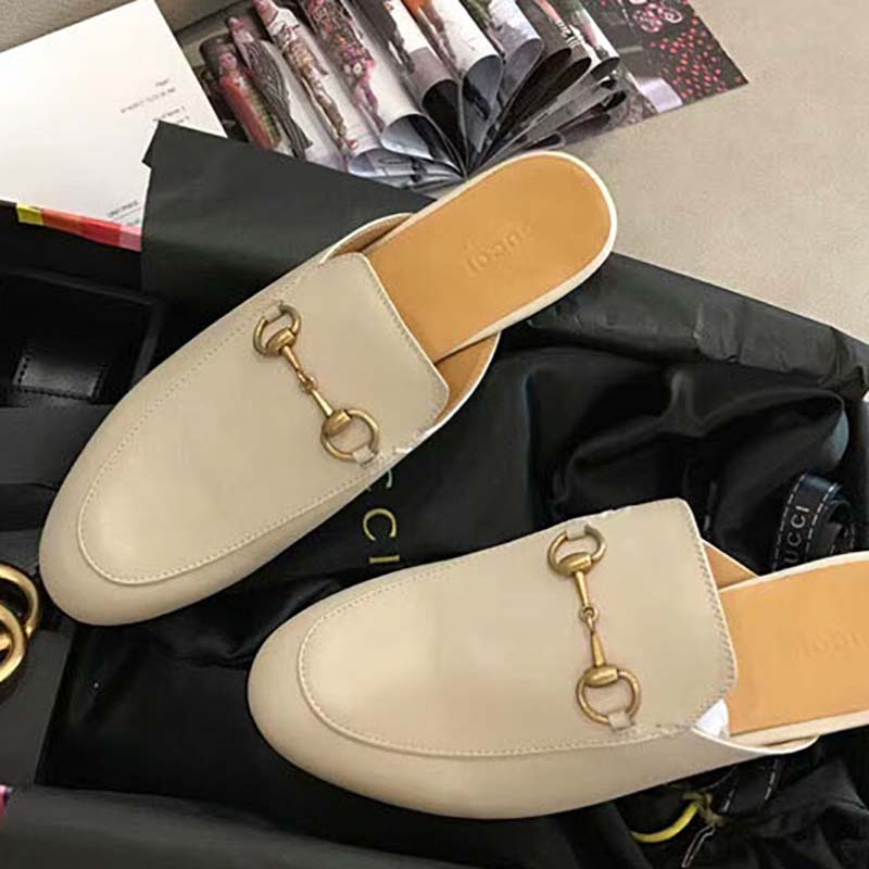 Gucci Unisex Princetown Leather Slipper-White