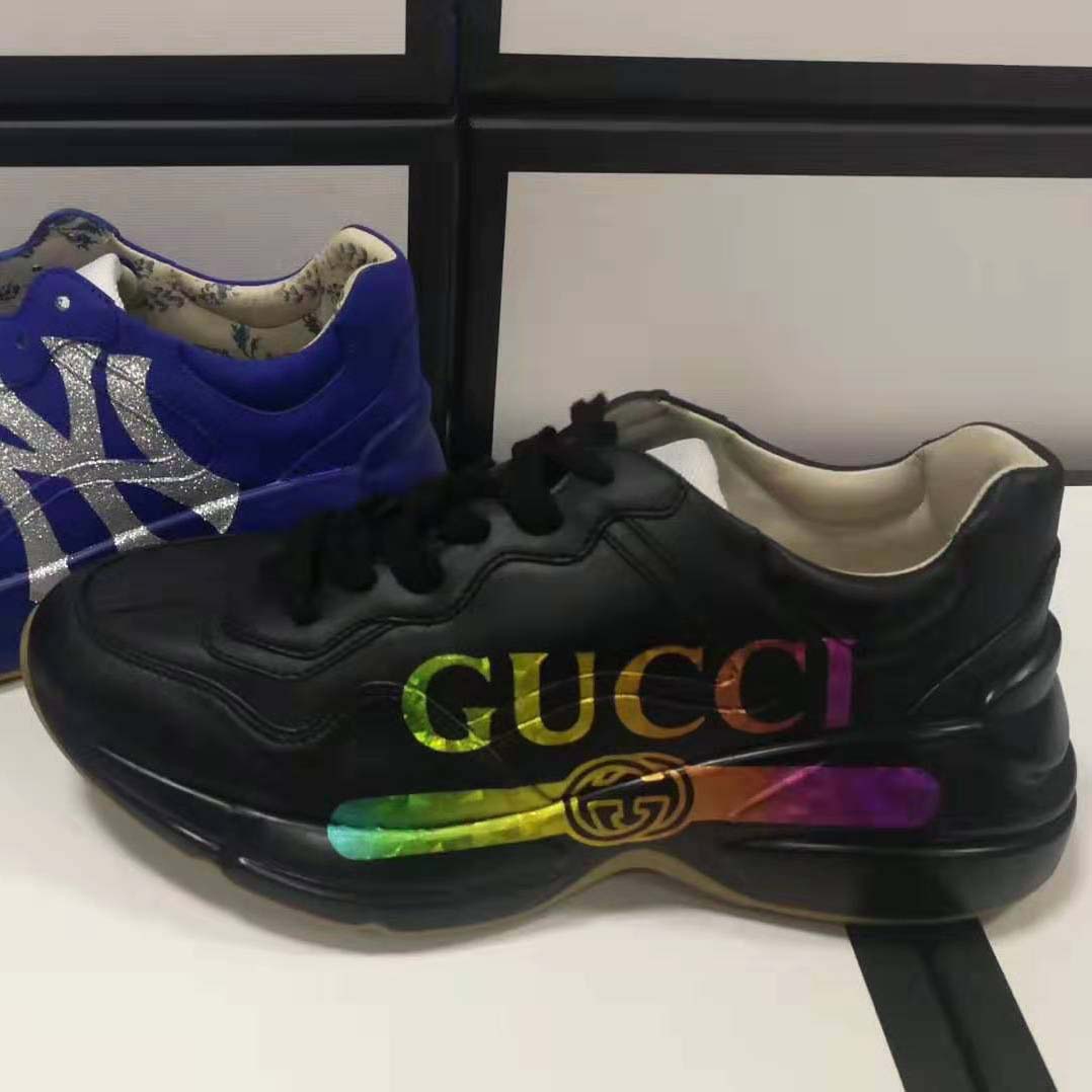 Gucci Unisex Rhyton Gucci Logo Leather Sneaker-Black