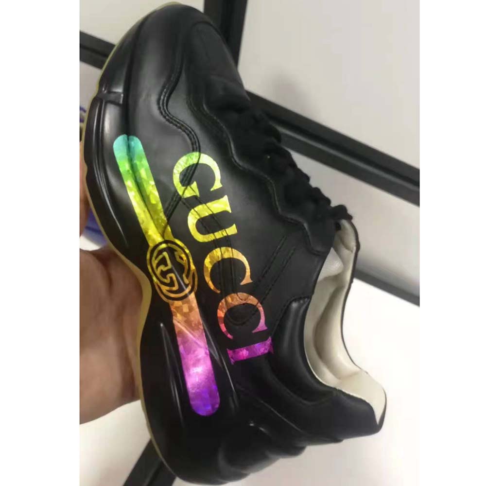Gucci Unisex Rhyton Gucci Logo Leather Sneaker-Black
