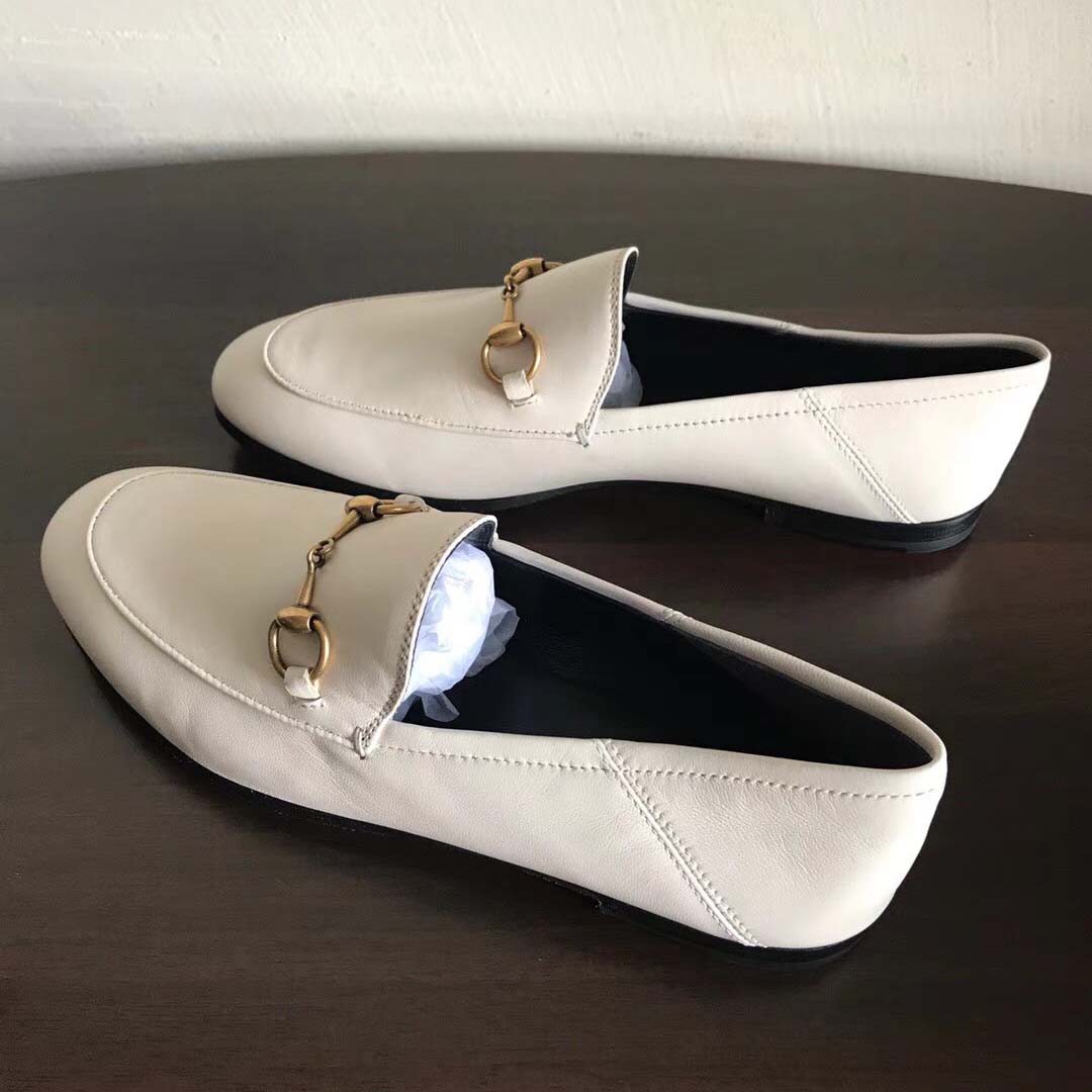 Gucci Women Brixton Leather Horsebit Loafer-White