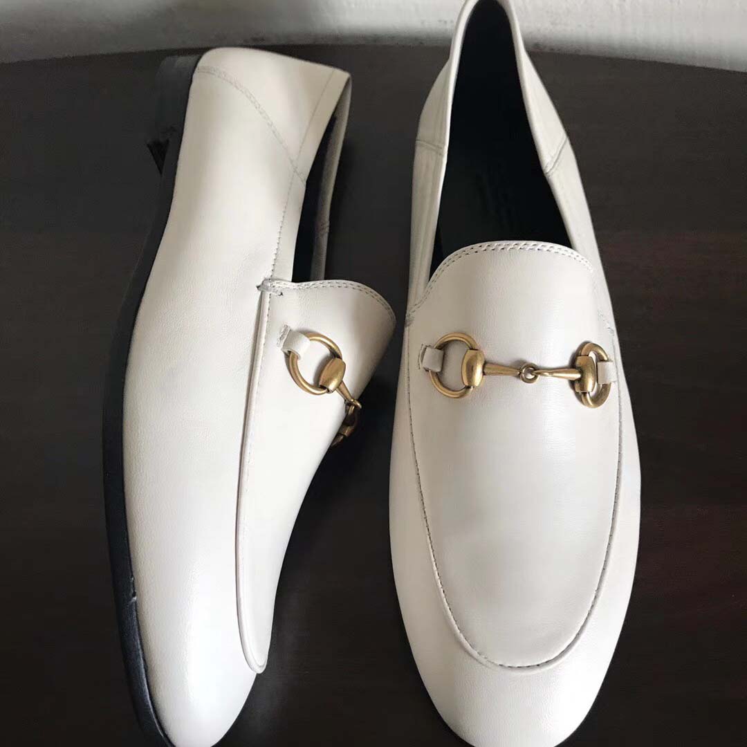 Gucci Women Brixton Leather Horsebit Loafer-White