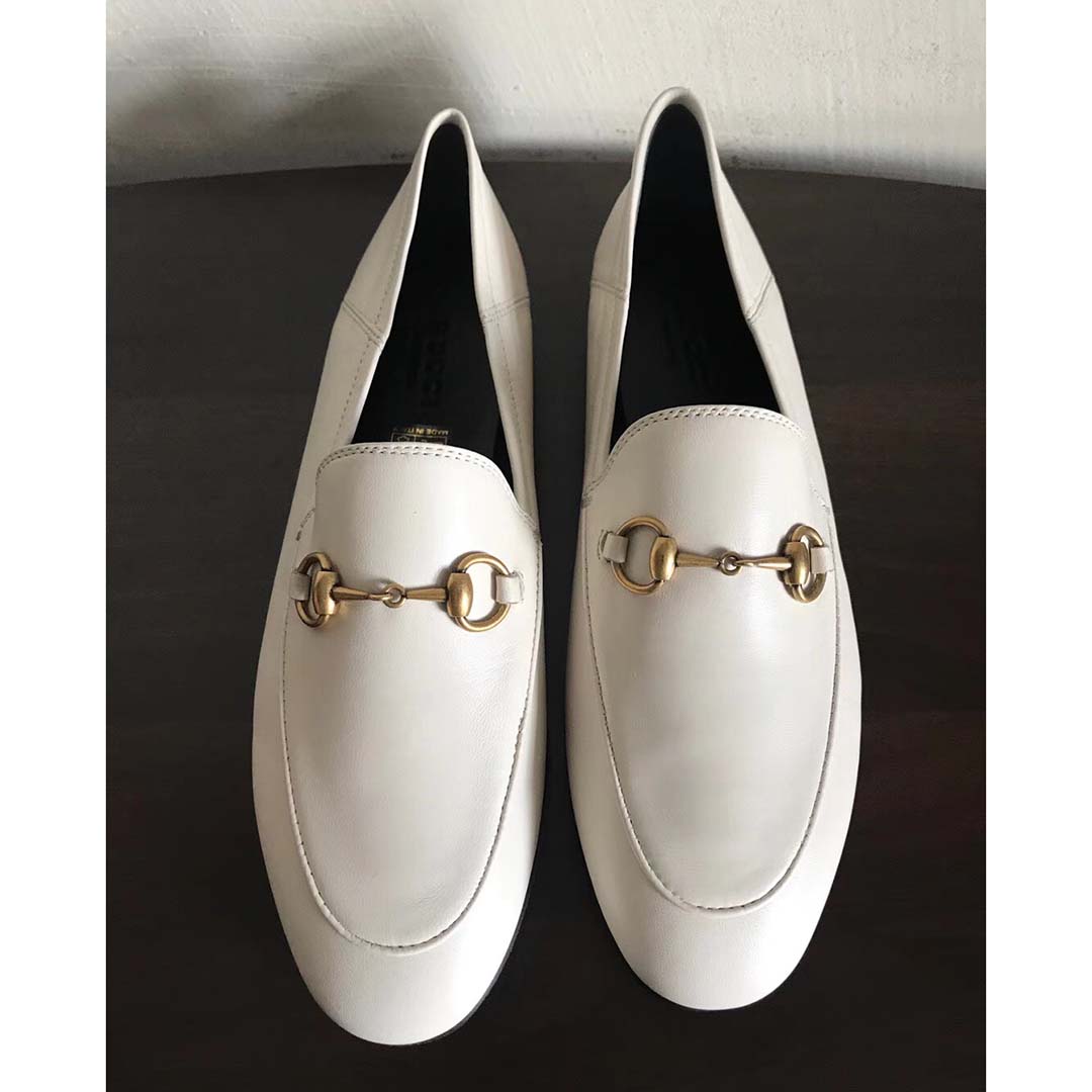 Gucci Women Brixton Leather Horsebit Loafer-White