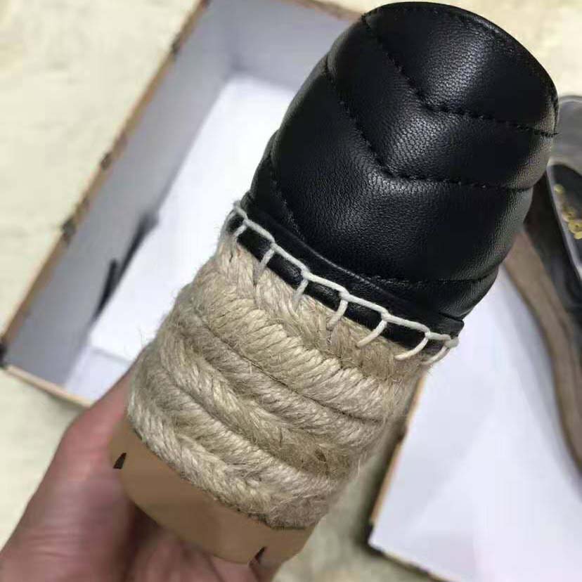 Gucci Women Chevron Leather Espadrille with Double G in 5.1 cm Height-Black