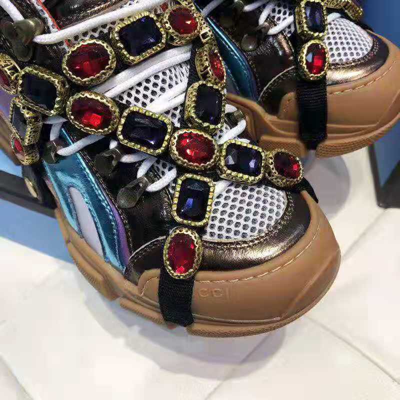 Gucci Women Flashtrek Sneaker with Removable Crystals 5.6cm Height-Brown