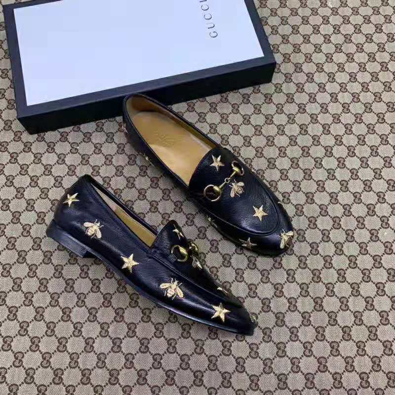 Gucci Women Gucci Jordaan Embroidered Leather Loafer 1.27cm Heel-Black