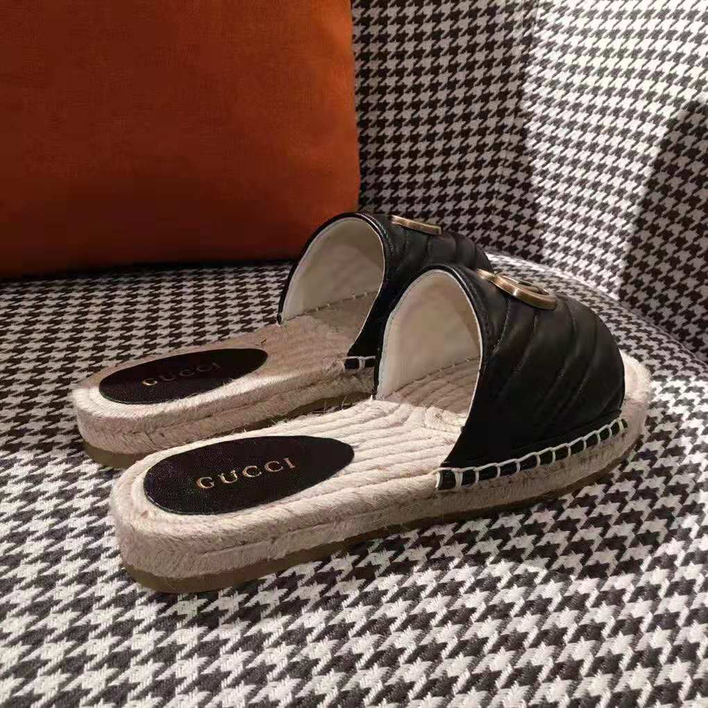 Gucci Women Leather Espadrille Sandal-Black