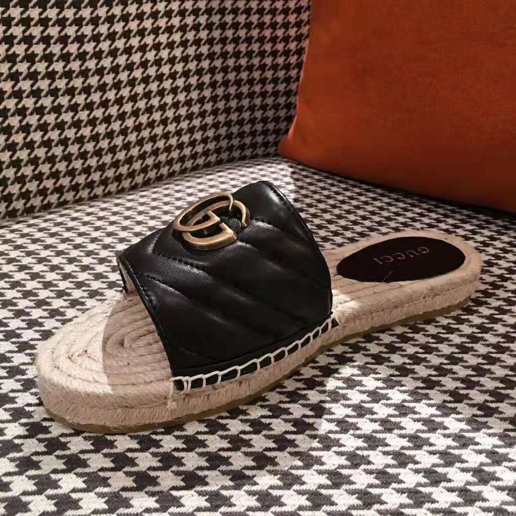 Gucci Women Leather Espadrille Sandal-Black