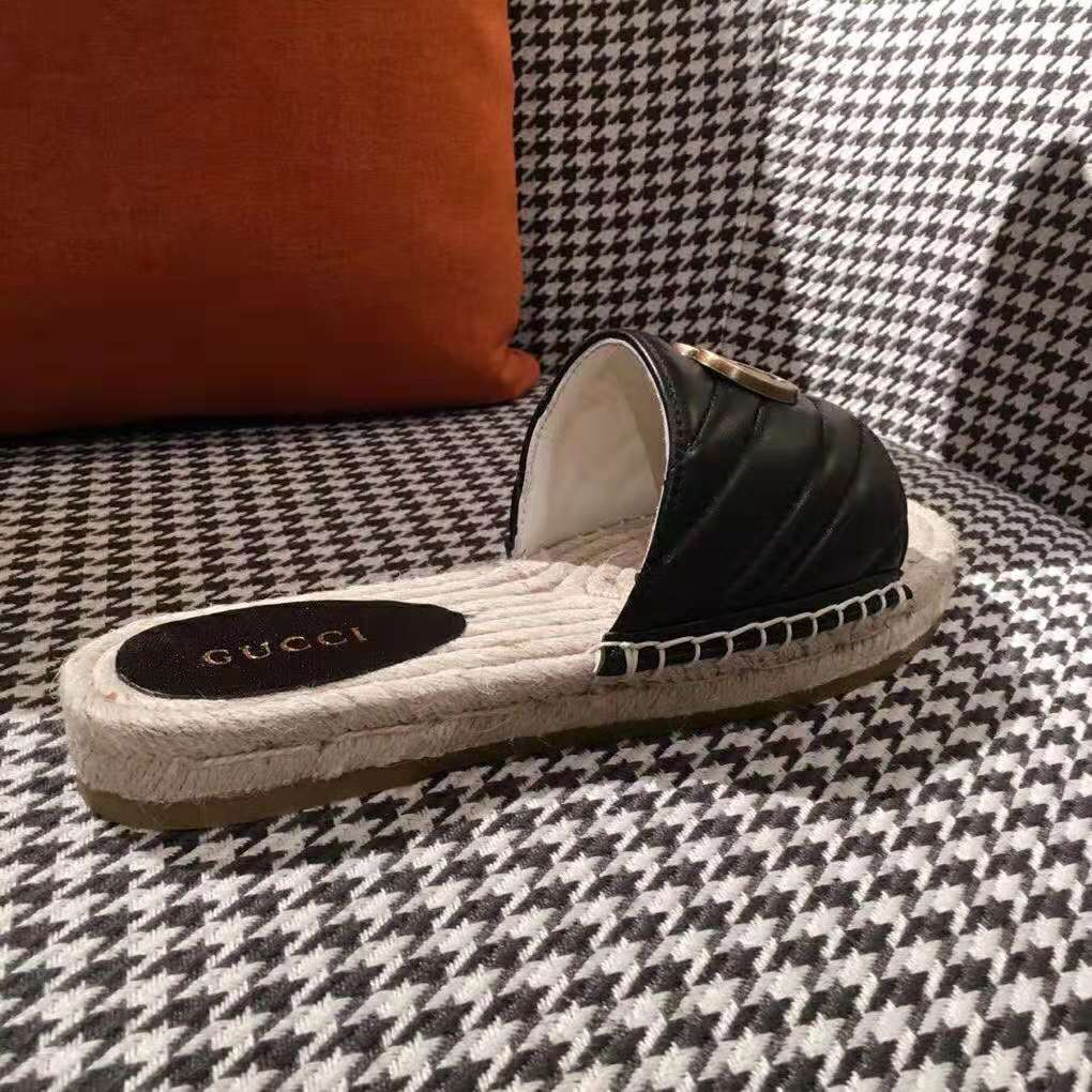 Gucci Women Leather Espadrille Sandal-Black