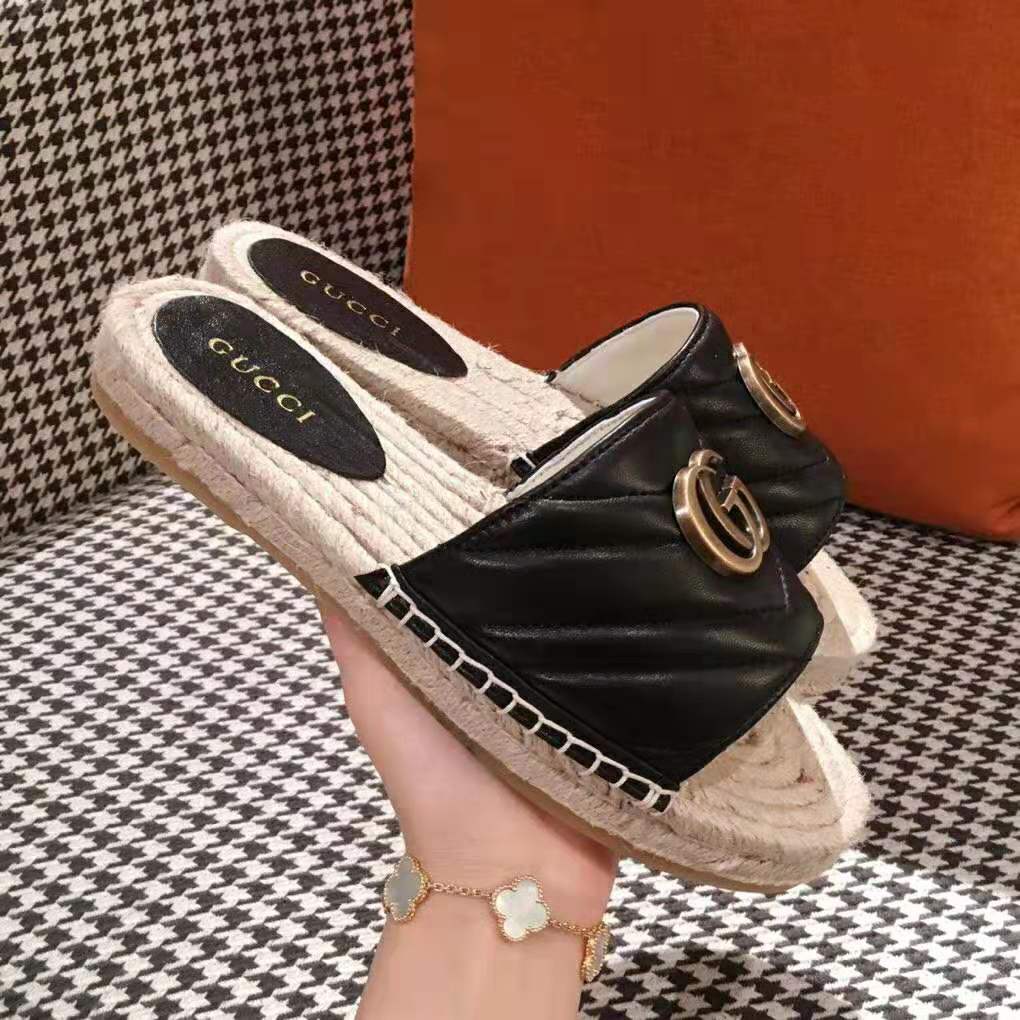 Gucci Women Leather Espadrille Sandal-Black