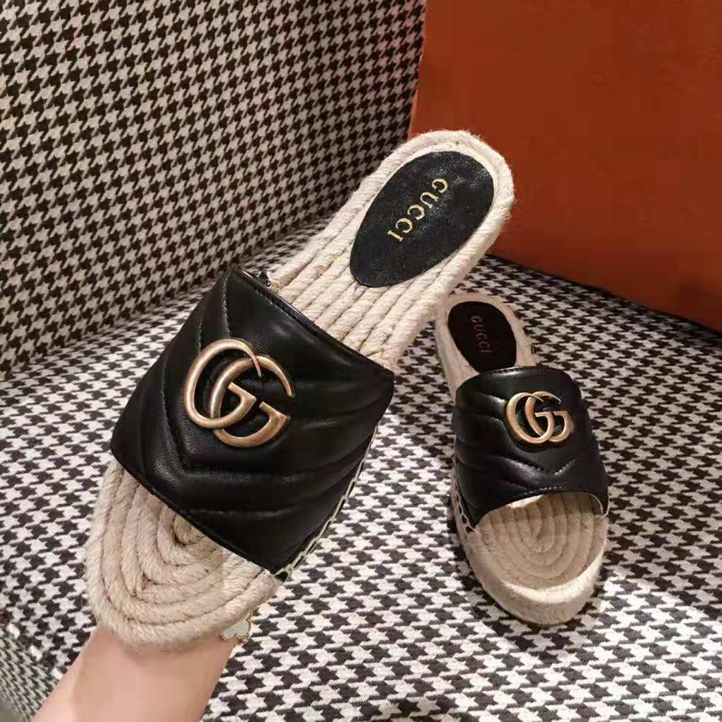 Gucci Women Leather Espadrille Sandal-Black